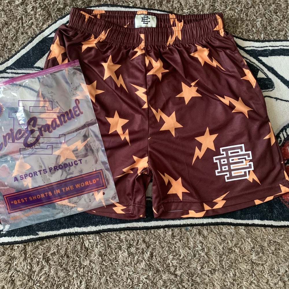 Eric Emanuel Maroon and Orange Star Shorts/ Size M brand new